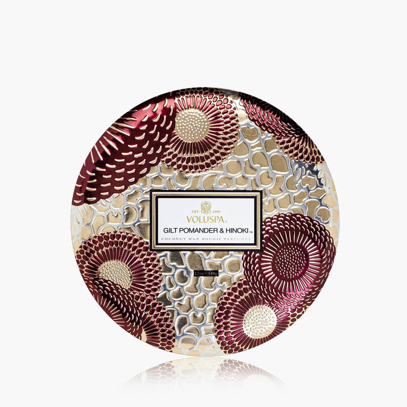 Gilt Pomander & Hinoki - 3 Wick Tin Candle - view 1